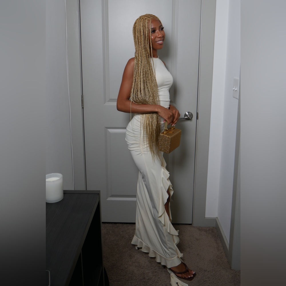 Ruffled hem dress, worn once for photo shoot